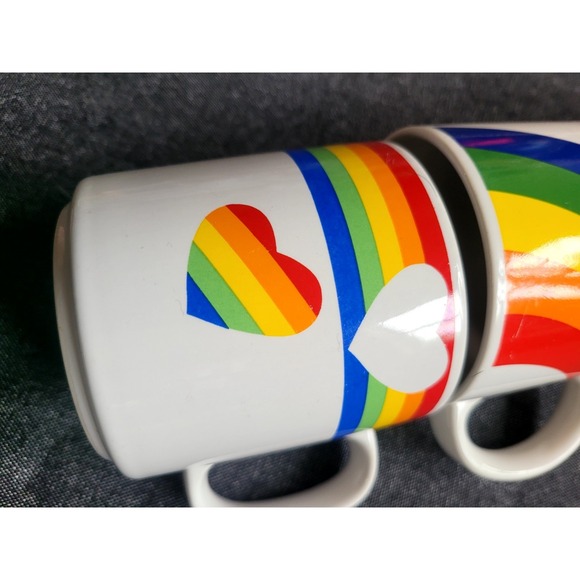 Vintage 70s 80s Russ F.T.D Set Of 3 Rainbow Mugs Mcm Coffee Funky Heart - Picture 9 of 15